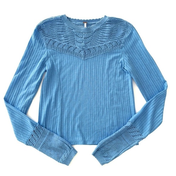 Free People | Colette Crochet Ribbed long Sleeve Blue Size XS - Picture 4 of 9